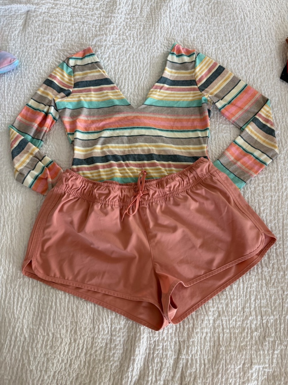 O'Neill Striped V-Neck One-Piece in Pink, Mint, Tan, Cream, Gray. - Picture 3 of 4
